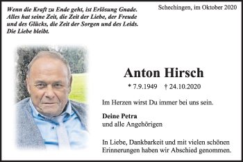 Traueranzeige von Anton Hirsch von Gmünder Tagespost