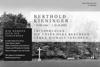 Traueranzeige von Berthold Kieninger von Schwäbische Post