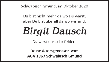 Traueranzeige von Birgit Dausch von Gmünder Tagespost