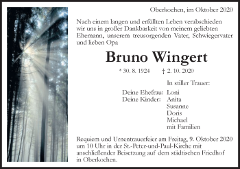 Traueranzeige von Bruno Wingert von Schwäbische Post