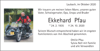 Traueranzeige von Ekkehard Pfau von Schwäbische Post