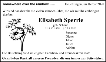 Traueranzeige von Elisabeth Sperrle