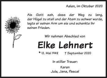 Traueranzeige von Elke Lehnert von Schwäbische Post