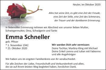 Traueranzeige von Emma Schneller