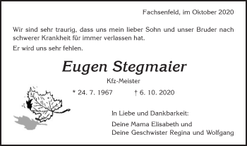 Traueranzeige von Eugen Stegmaier von Schwäbische Post