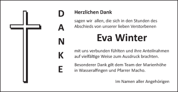 Traueranzeige von Eva Winter von Schwäbische Post