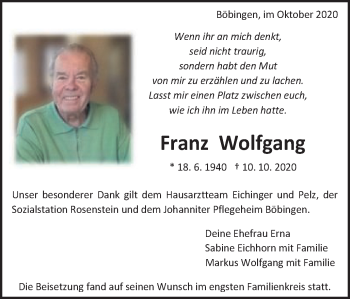 Traueranzeige von Franz Wolfgang von Gmünder Tagespost
