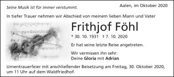 Traueranzeige von Frithjof Föhl von Schwäbische Post