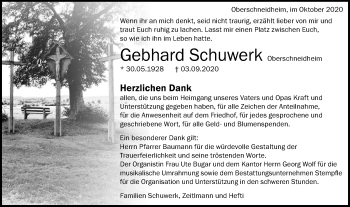 Traueranzeige von Gebhard Schuwerk von Schwäbische Post
