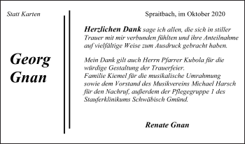 Traueranzeige von Georg Gnan von Gmünder Tagespost