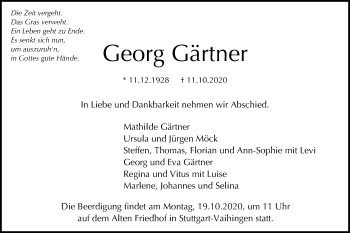 Traueranzeige von Georg Gärtner von Schwäbische Post