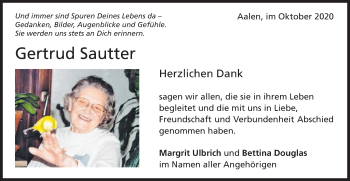 Traueranzeige von Gertrud Sautter von Schwäbische Post