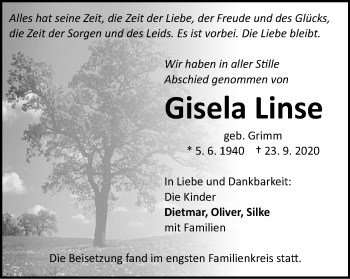 Traueranzeige von Gisela Linse von Schwäbische Post