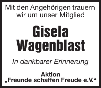 Traueranzeige von Gisela Wagenblast von Schwäbische Post