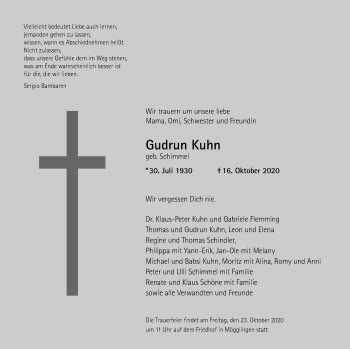 Traueranzeige von Gudrun Kuhn von Schwäbische Post