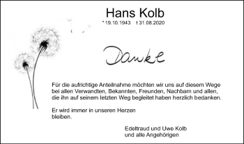 Traueranzeige von Hans Kolb von Gmünder Tagespost
