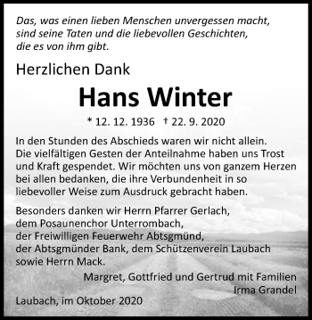 Traueranzeige von Hans Winter von Schwäbische Post