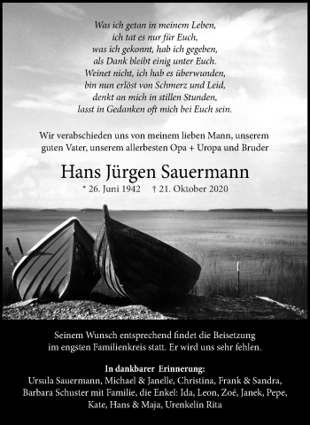 Traueranzeige von Hans Jürgen Sauermann von Schwäbische Post