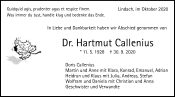 Traueranzeige von Hartmut Callenius von Gmünder Tagespost
