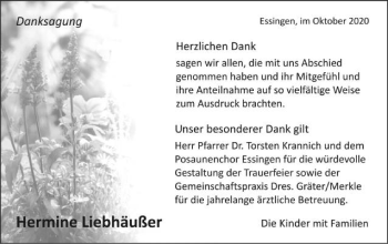 Traueranzeige von Hermine Liebhäußer von Schwäbische Post