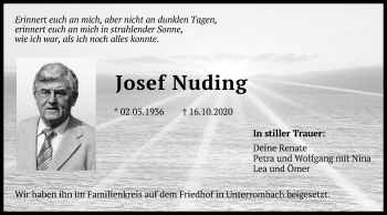 Traueranzeige von Josef Nuding von Schwäbische Post