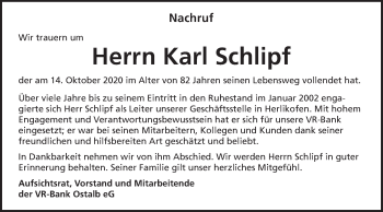 Traueranzeige von Karl Schlipf von Gmünder Tagespost