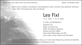 Traueranzeige von Leo Fixl von Schwäbische Post