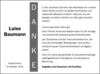 Traueranzeige von Luise Baumann von Gmünder Tagespost