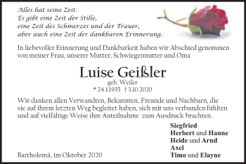 Traueranzeige von Luise Geißler von Gmünder Tagespost