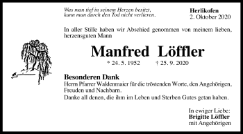 Traueranzeige von Manfred Löffler von Gmünder Tagespost
