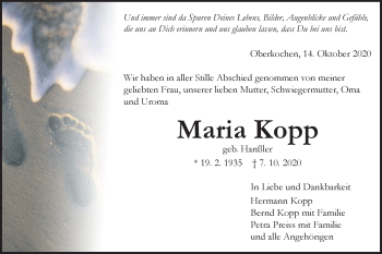 Traueranzeige von Maria Kopp von Schwäbische Post