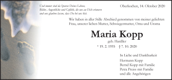 Traueranzeige von Maria Kopp von Amtsblatt_Oko