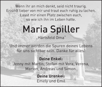 Traueranzeige von Maria Spiller von Schwäbische Post