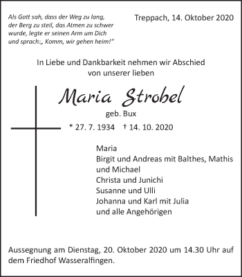 Traueranzeige von Maria Strobel von Schwäbische Post