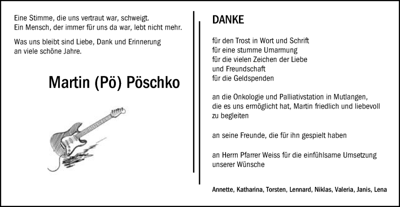 Traueranzeige für Martin Pöschko vom 24.10.2020 aus Schwäbische Post