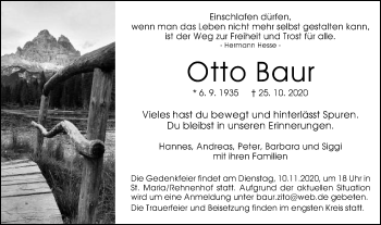 Traueranzeige von Otto Baur von Gmünder Tagespost