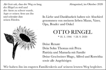 Traueranzeige von Otto Ringel von Schwäbische Post