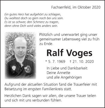 Traueranzeige von Ralf Voges von Schwäbische Post