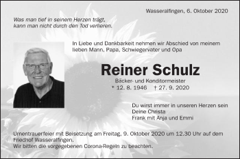 Traueranzeige von Reiner Schulz von Schwäbische Post