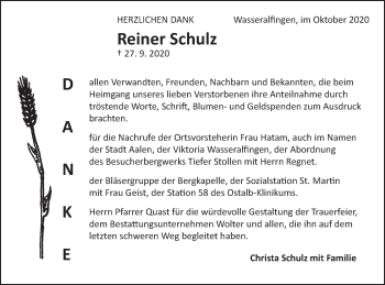 Traueranzeige von Reiner Schulz von Schwäbische Post