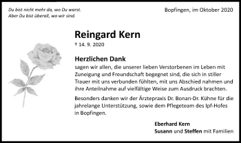 Traueranzeige von Reingard Kern von Schwäbische Post