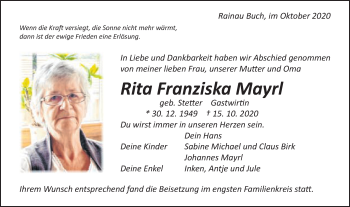 Traueranzeige von Rita Franziska Mayrl von Schwäbische Post