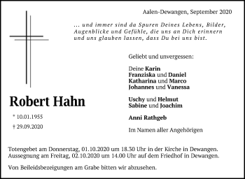 Traueranzeige von Robert Hahn von Schwäbische Post