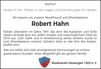 Traueranzeige von Robert Hahn von Schwäbische Post