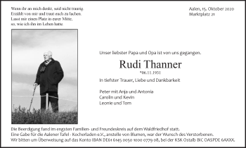 Traueranzeige von Rudi Thanner von Schwäbische Post