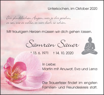 Traueranzeige von Samran Sauer von Schwäbische Post