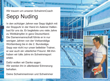 Traueranzeige von Sepp Nuding von Schwäbische Post