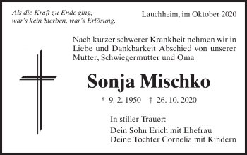 Traueranzeige von Sonja Mischko von Schwäbische Post