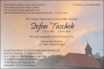 Traueranzeige von Stefan Taschek von Schwäbische Post