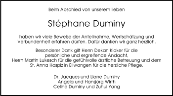 Traueranzeige von Stephane Duminy von Gmünder Tagespost